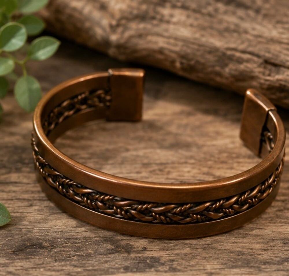 Unisex Copper Braided Cuff Bracelet Open Bangle Boho